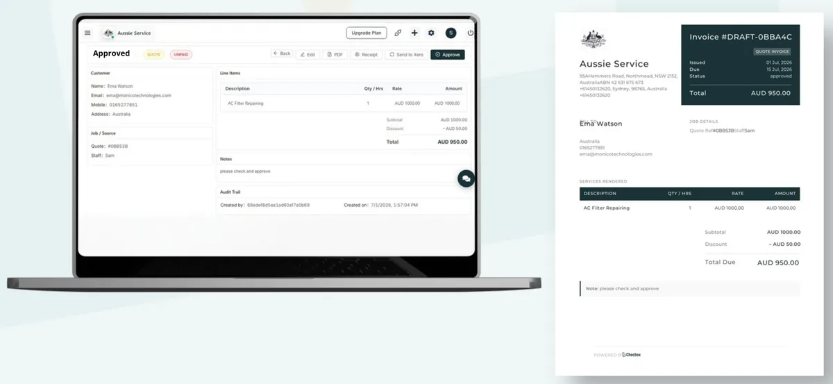 Checbox job approval and generated invoice