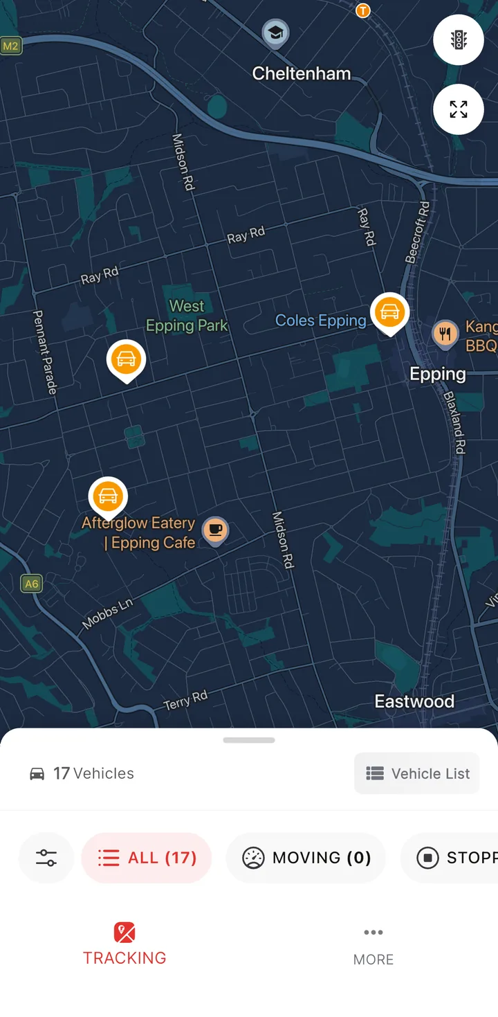 Finder GPS live map showing fleet vehicles