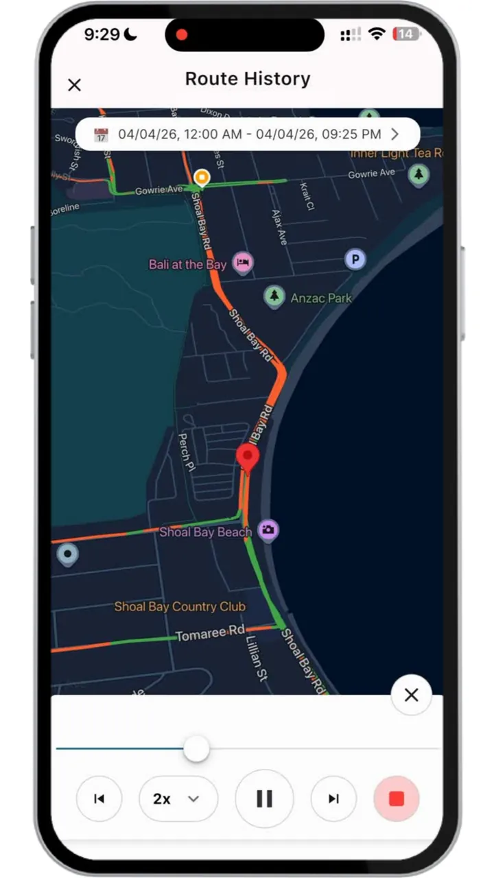 Finder GPS app route history playback screen